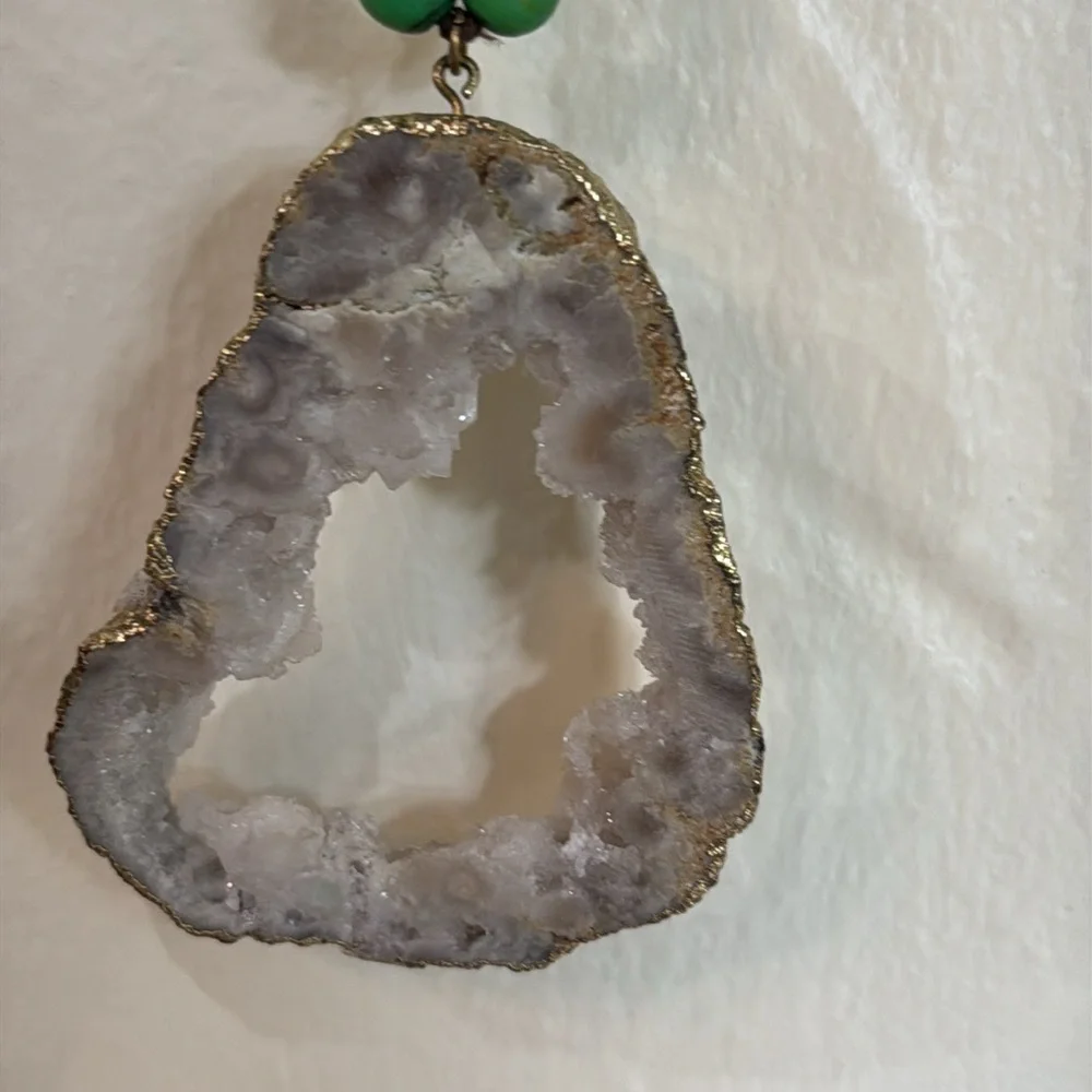 HANDMADE Green Beaded‎ Quartz Pendant Necklace